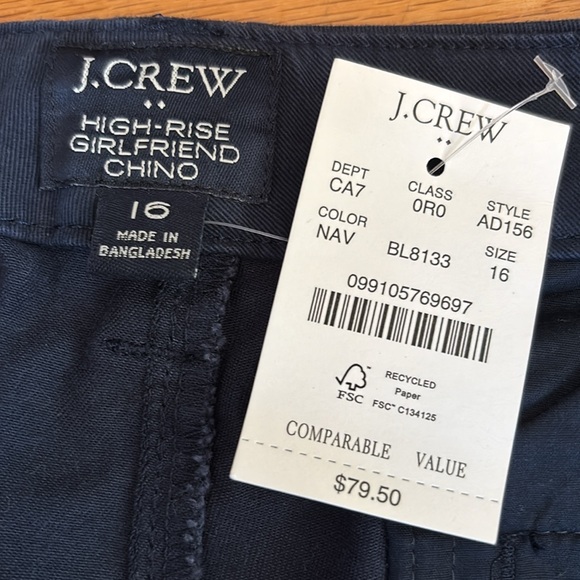 J Crew factory girlfriend high-rise chino navy blue size 16 flat front w/pockets - Picture 2 of 8